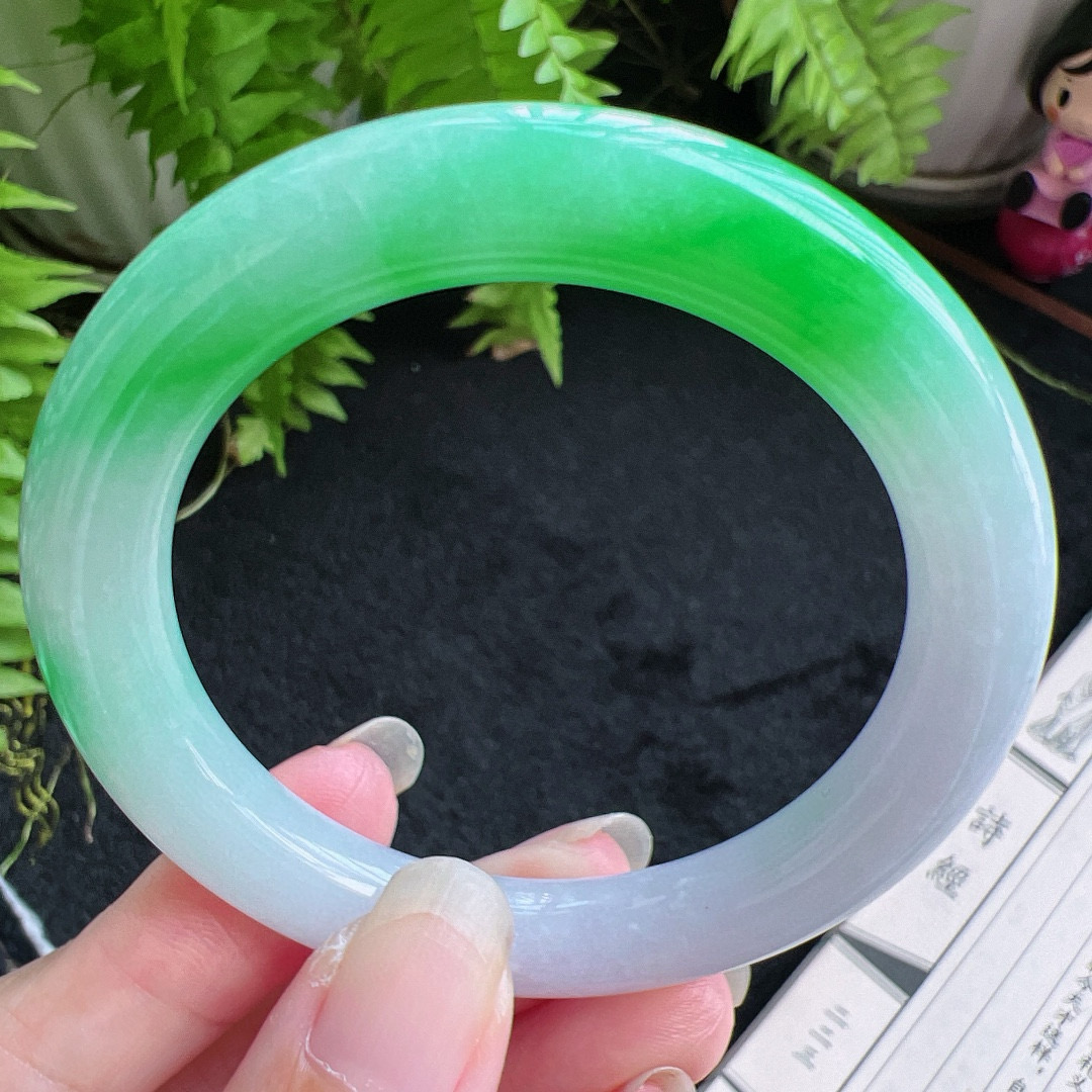 圆条50圈口缅甸天然A货老坑种翡翠手镯玉镯子平洲翡翠手镯精选