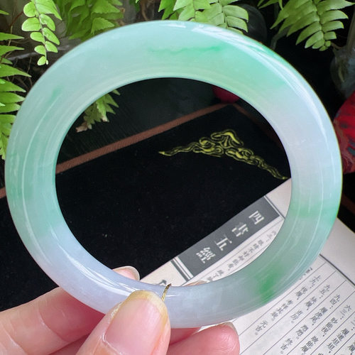 圆条53圈口缅甸天然A货老坑种玉镯平洲翡翠手镯精选编号057D0309E