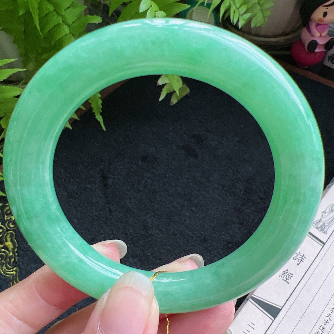 圆条55圈口缅甸天然A货老坑种翡翠手镯玉镯子平洲翡翠手镯精选