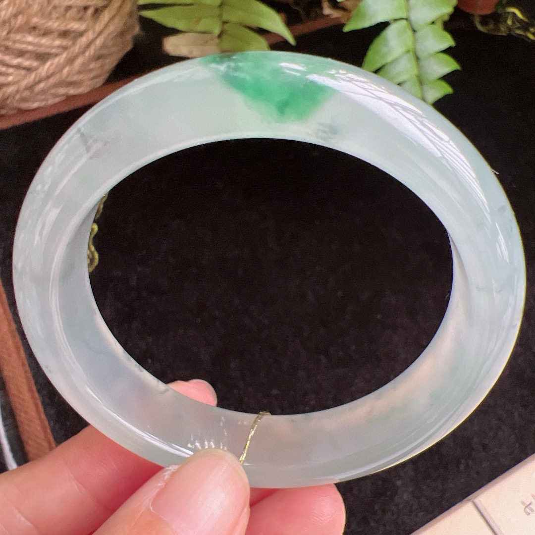 52圈口缅甸天然A货老坑种玉镯平洲翡翠手镯精选编号065D0411E