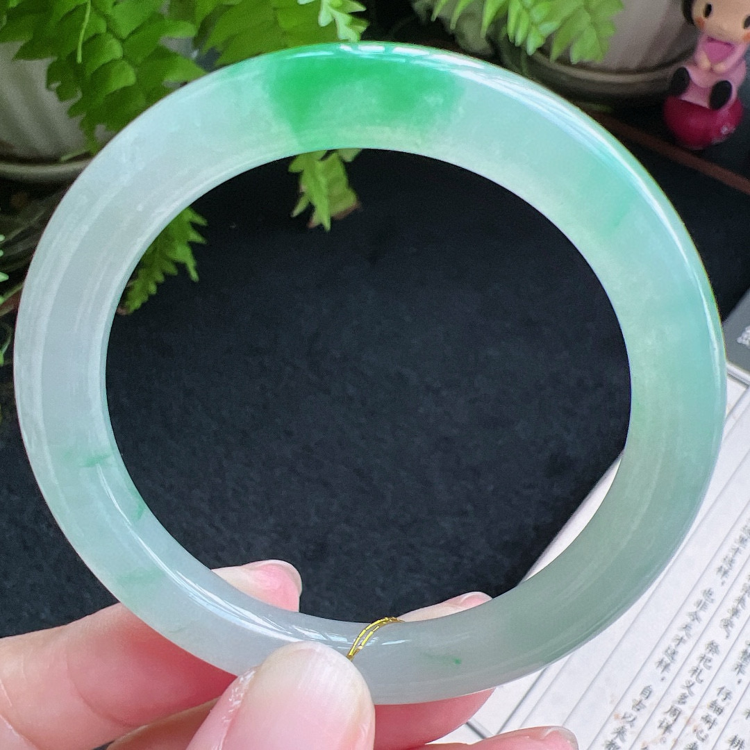 圆条50圈口缅甸天然A货老坑种翡翠手镯玉镯子平洲翡翠手镯精选