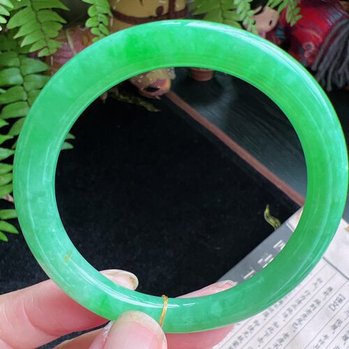 圆条52圈口缅甸天然A货老坑种玉镯平洲翡翠手镯精选编号055D1006E