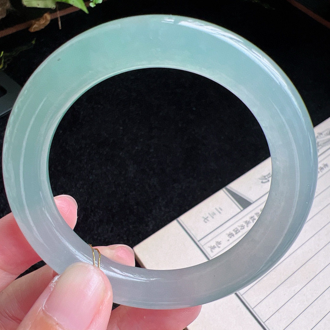 圆条52圈口缅甸天然A货老坑种玉镯平洲翡翠手镯精选编号051D0407E