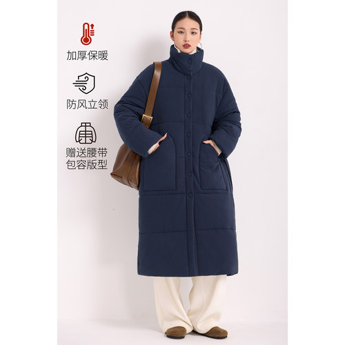 复古立领加厚中长款棉服休闲宽松