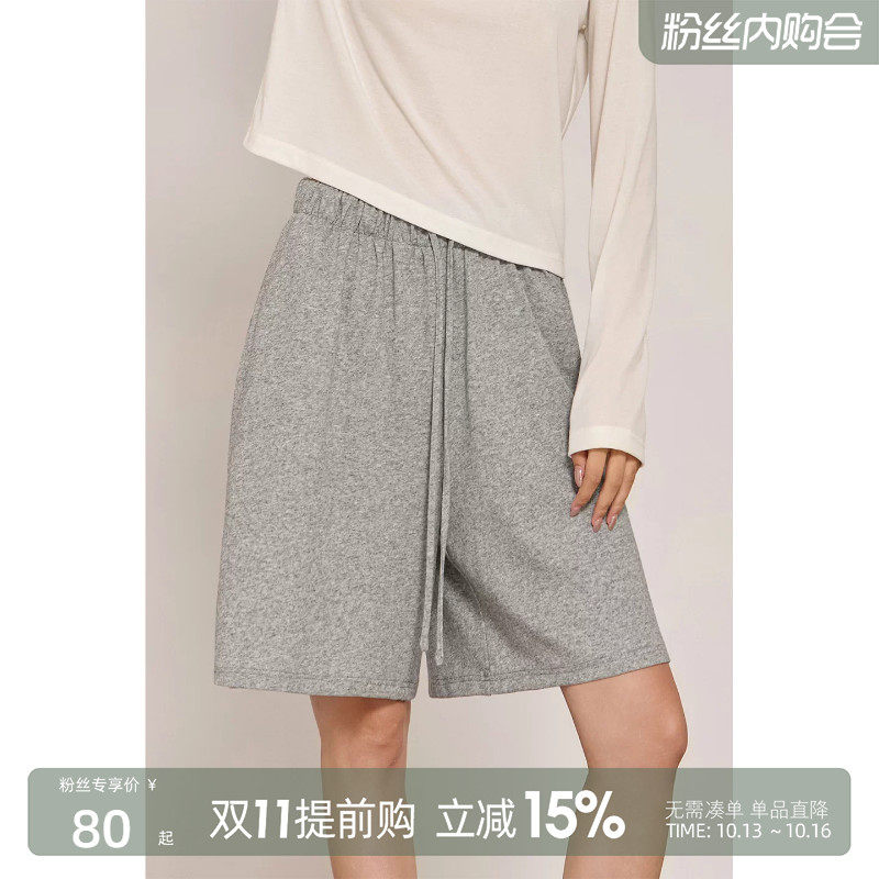 CR五分裤女款灰色直筒短裤简约松弛慵懒风裤子官方新款运动休闲裤