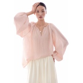 上衣衬衣春夏秋小衫 罩衫 女装 chic气质松弛长袖 粉色 2026新款 衬衫