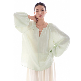 上衣衬衣春夏秋小衫 罩衫 女装 chic气质松弛长袖 绿色 2026新款 衬衫