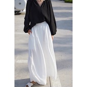 气质高级松弛风后松紧腰白色休闲阔腿裤 CR裙裤 长裤 春夏新款 子女装