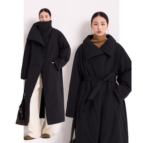 立领加厚中长款棉服棉衣黑色宽松