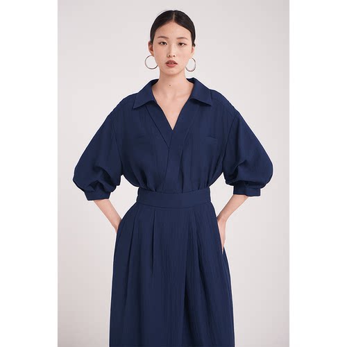 CRV领捏褶袖宽松设计感衬衫藏蓝