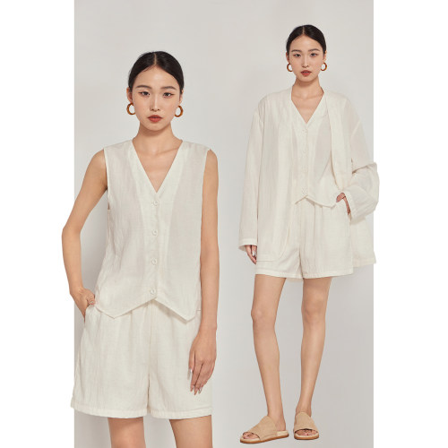 短裤莱赛尔亚麻混纺老钱风短裤