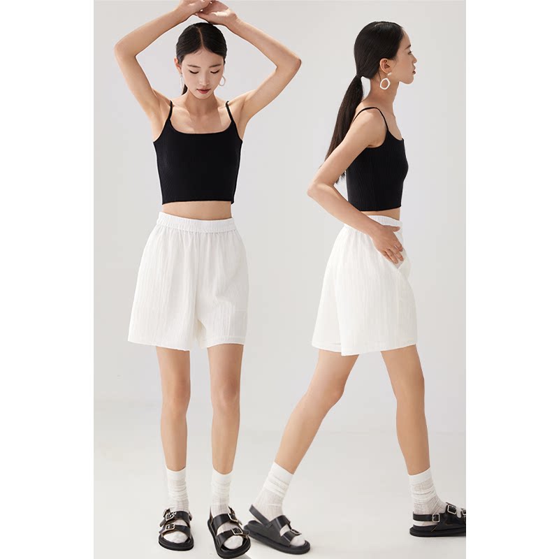 CR短裤时尚女士休闲裤子夏季新款简约气质白色松紧腰松弛风百搭 - CasualRelaxation出品