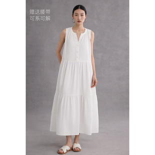 连衣裙子女装度假风无袖连身裙白色新款漂亮蛋糕裙长裙松弛感穿搭