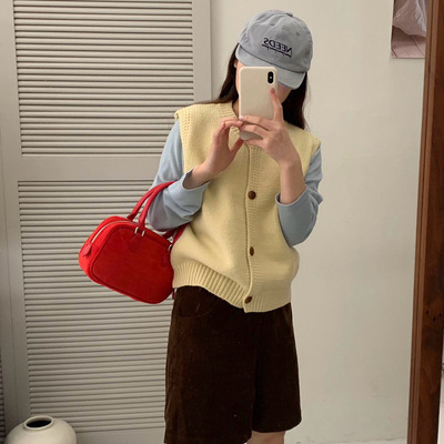 2025新款韩系小个子针织学院风女叠穿马甲开衫背心毛衣女款上衣