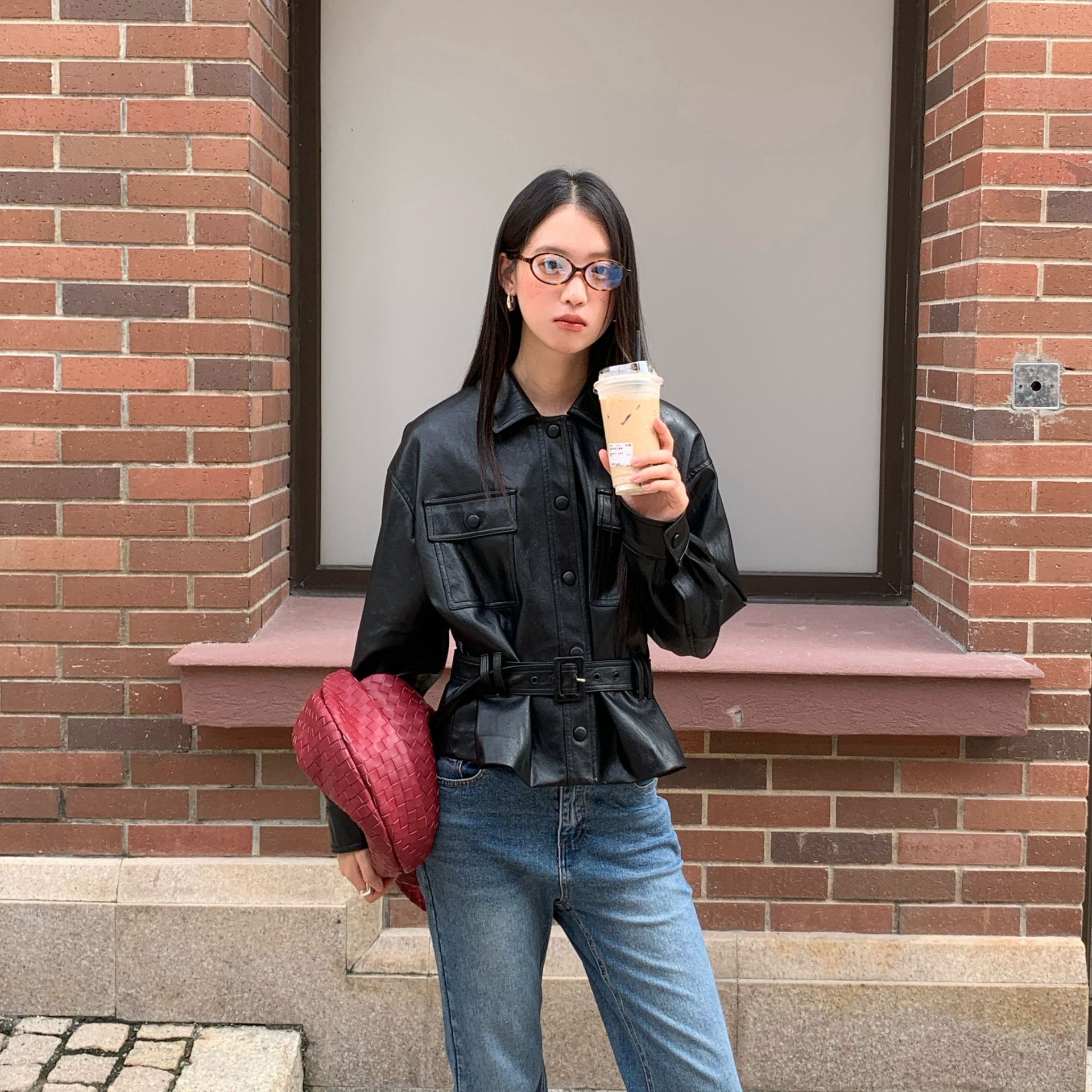 秋美式机车女孩时尚翻领pu皮衣夹克外套女2025春秋季女装休闲百搭