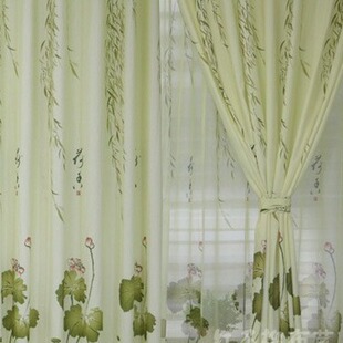 田园草绿色清新郁金香窗帘布料轻薄定制客厅阳台成品清仓河南新乡