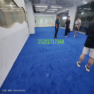 定制纯色蓝色武术地毯影音室卧室客厅商用裁剪大面积阻燃隔音地垫