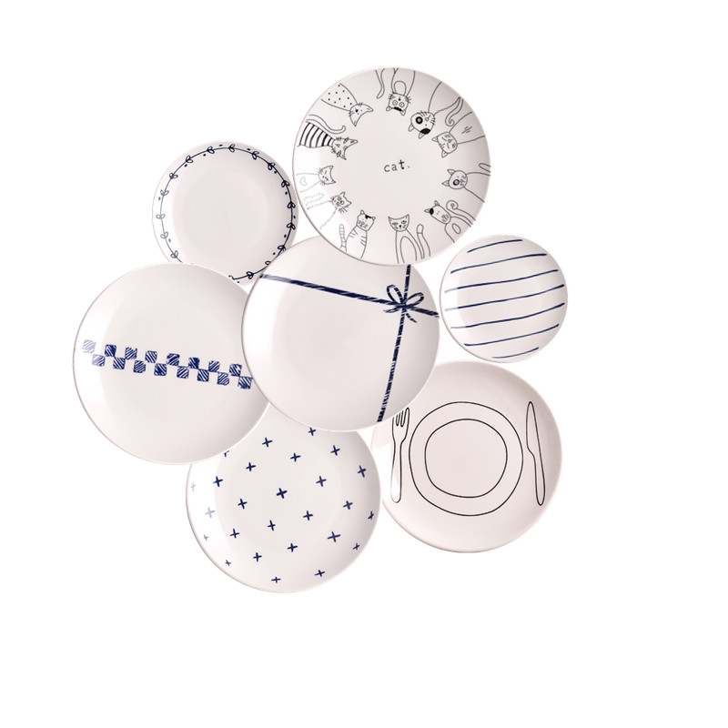 北欧盘子早餐盘陶瓷盘格子条纹