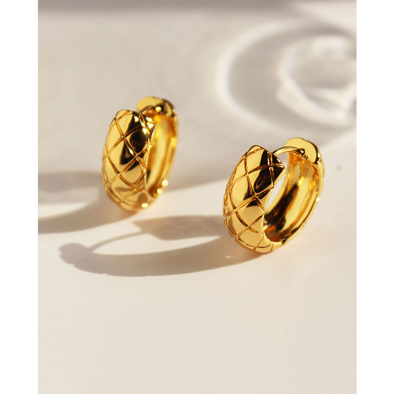 欧美savi金色中古耳环复古vintage小香风耳饰气质菱形格外耳圈w15