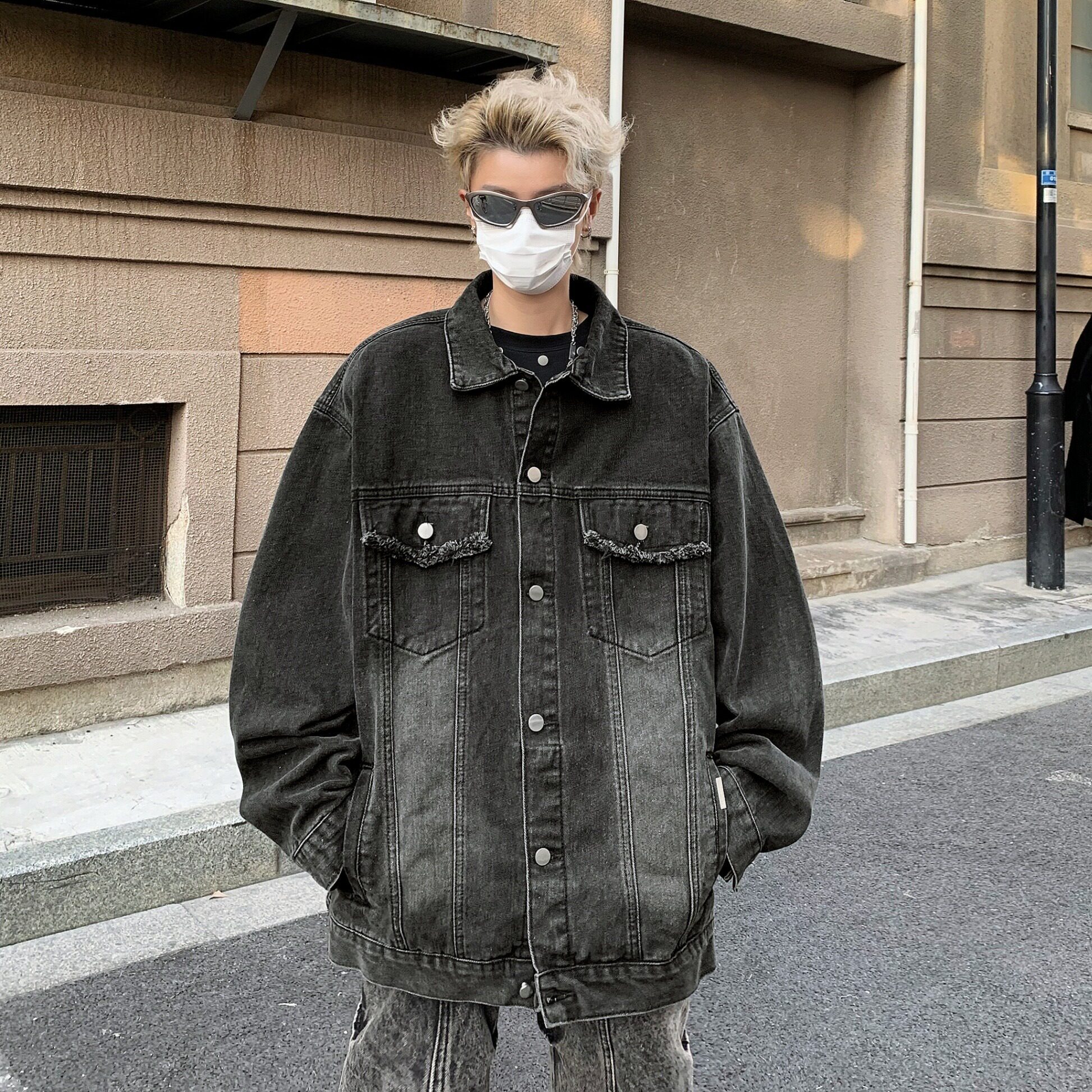 MA574-P57牛仔外套水洗做旧痞帅高级感设计潮牌街头飞行员夹克,男装工装外套,星座1611A