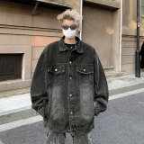 MA574-P57牛仔外套水洗做旧痞帅高级感设计潮牌街头飞行员夹克，男装工装外套，星座1611A