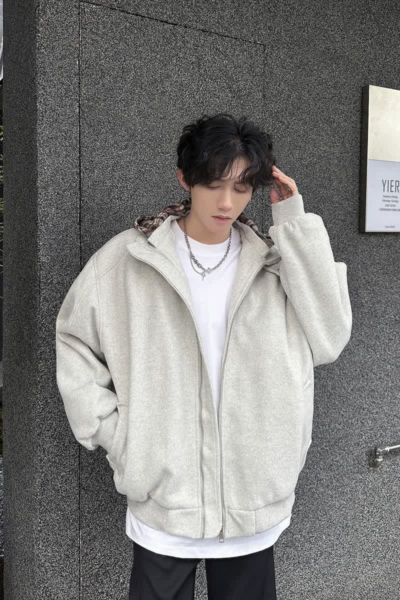 MA706-P90美式秋冬季380克加厚格子连帽棉服复古街头拉链上衣外套,男装夹克,星座1611A