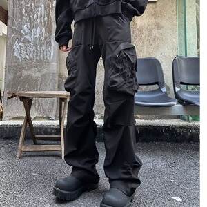 MA673-P50美式复古褶皱多口袋工装裤高街机能宽松休闲裤图片