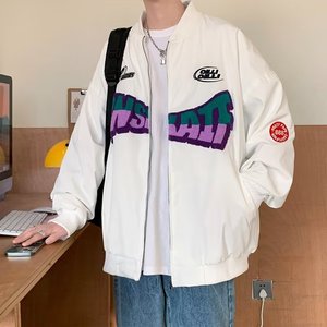 MC706-P40薄款毛巾绣夹克男女秋季港风设计感小众棒球棉服外套
