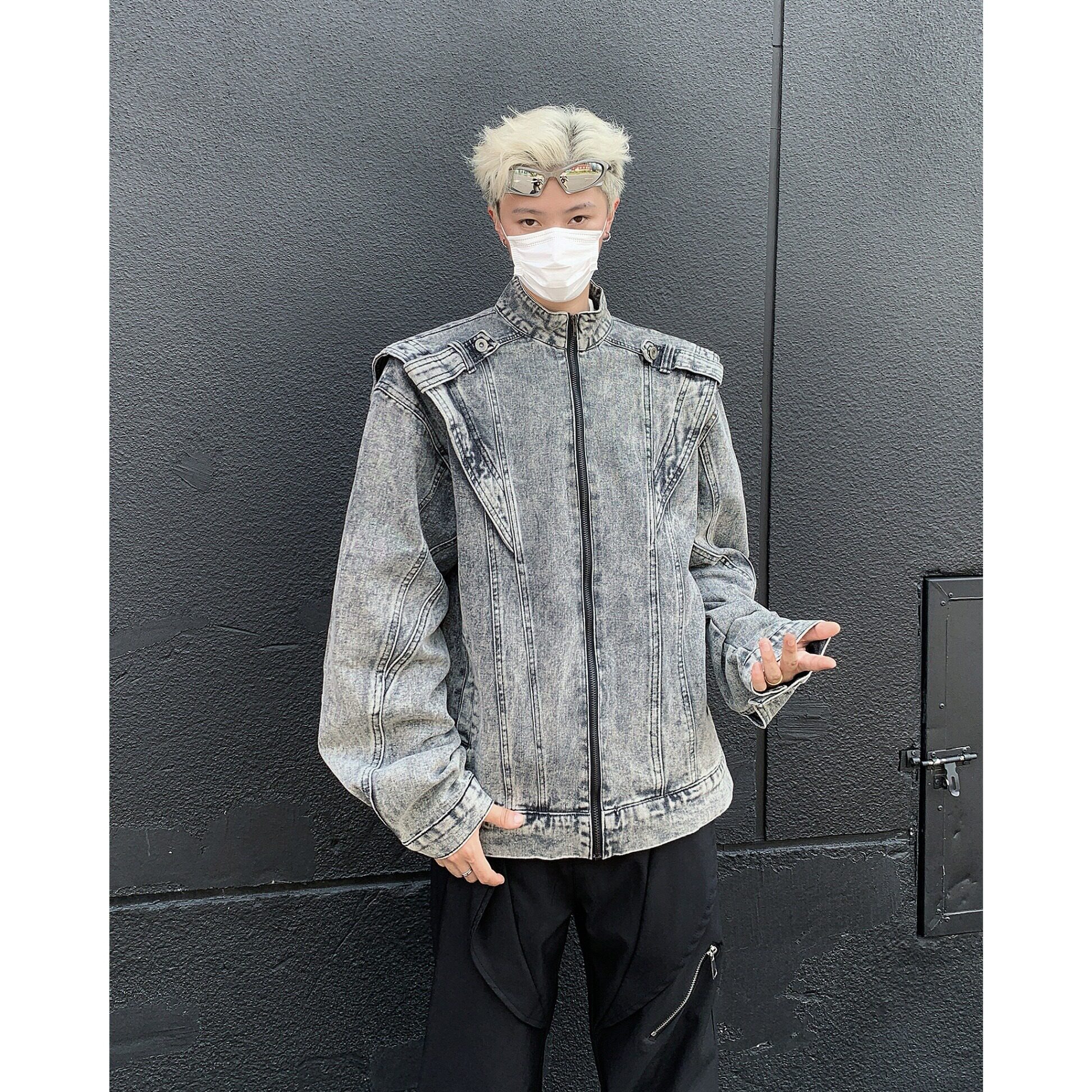 MA518-P75美式复古重工拼接短款牛仔外套潮牌cleanfit机车服夹克,男装工装外套,星座1611A