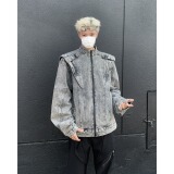 MA518-P75美式复古重工拼接短款牛仔外套潮牌cleanfit机车服夹克，男装工装外套，星座1611A