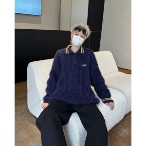 MA740-P62英伦学院风麻花polo领毛衣新款慵懒风翻领针织上衣外套图片