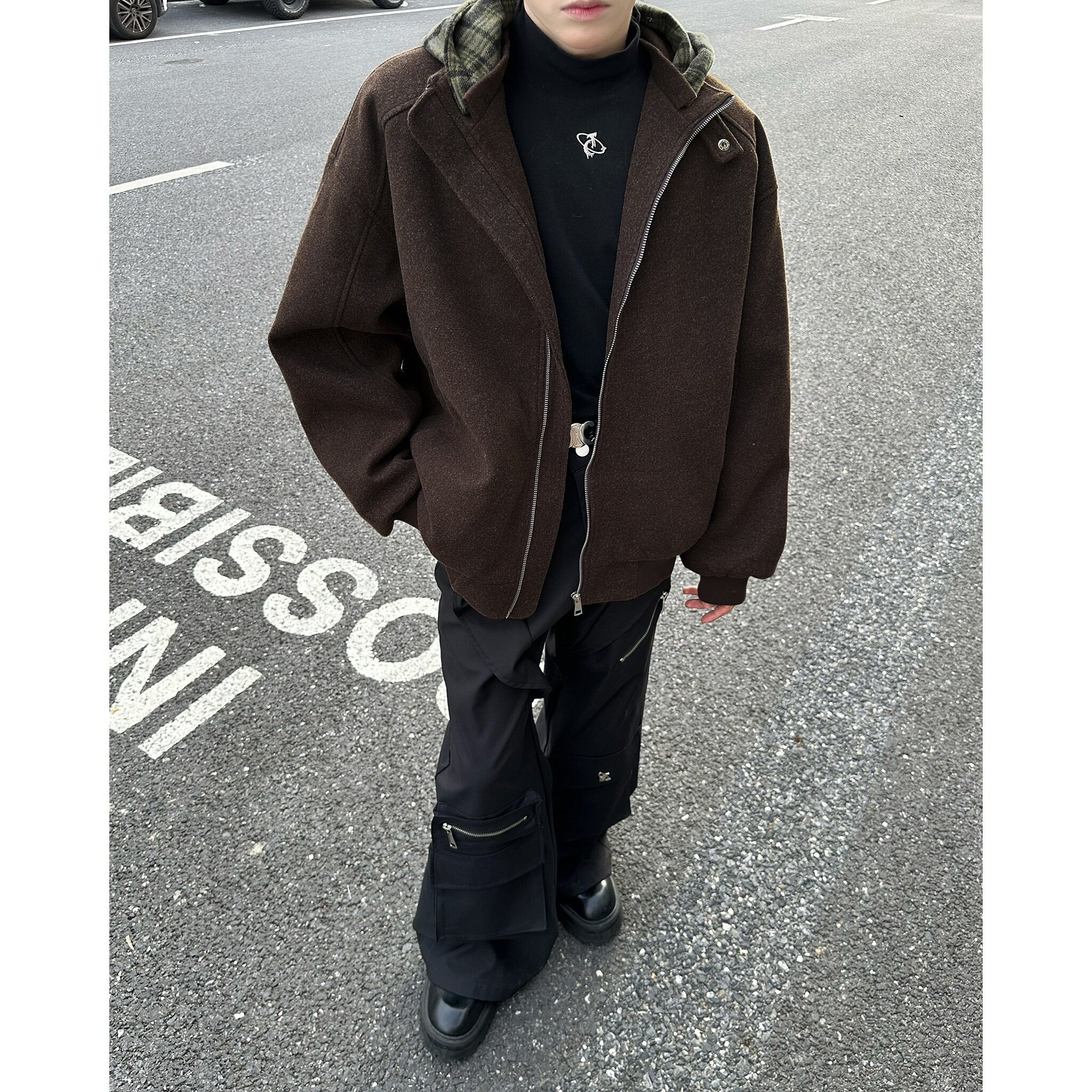MA706-P90美式秋冬季380克加厚格子连帽棉服复古街头拉链上衣外套,男装夹克,星座1611A
