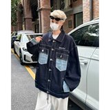MA641-P70长袖牛仔布常规款翻领格子口袋拼接牛仔外套宽松型外套，男装工装外套，星座1611A