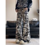 MA506-P58小众雪地迷彩工装牛仔裤美式复古机能风宽松休闲百搭裤，男装牛仔裤，星座1611A