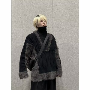 MA588-P60美式街头大V领毛绒拼接针织毛衣高街慵懒风宽松上衣图片