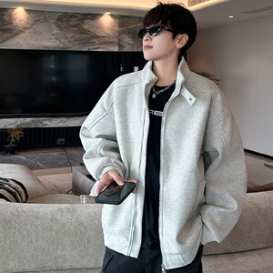 MA548-P70美式复古580克毛呢立领夹克设计感休闲运动开衫卫衣图片
