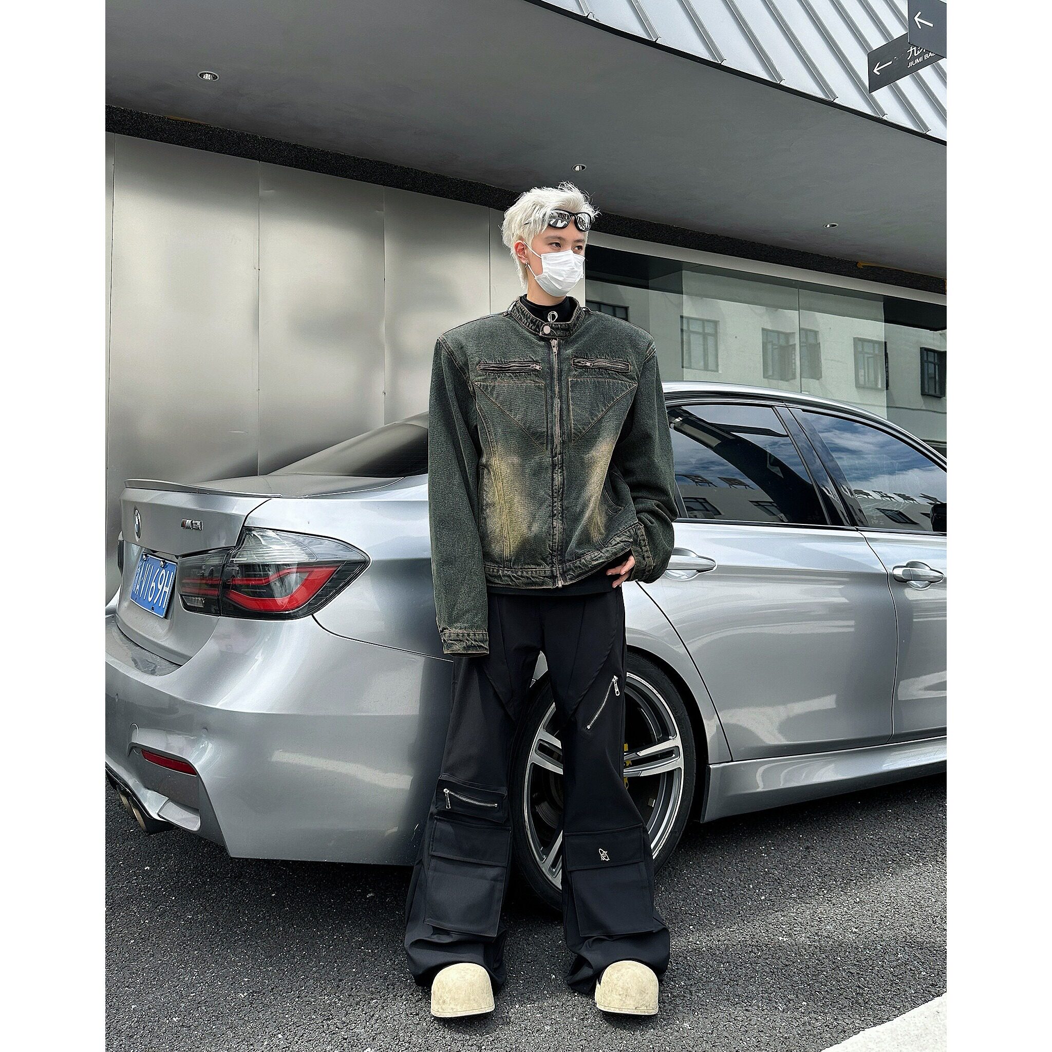 MA679-P75美式高街小众解构垫肩牛仔外套做旧复古水洗短款夹克,男装工装外套,星座1611A