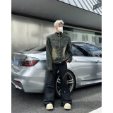 MA679-P75美式高街小众解构垫肩牛仔外套做旧复古水洗短款夹克，男装工装外套，星座1611A