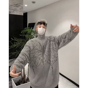 MA676-P63美式高领毛衣外套男秋冬季美拉德慵懒软糯针织开衫上衣图片
