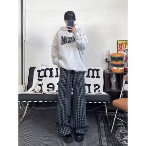 MA563-P43复古慵懒宽松撞色格子休闲百搭阔腿拖地遛弯长裤图片