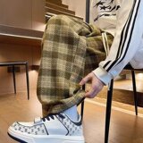 MA469-P44美式复古毛呢格子350克潮牌绿色小香风裤子直筒休闲长裤，男装休闲裤，星座1611A