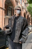MA542-P95皮衣夹克垫肩外套小立领机车服新款美式复古痞帅皮夹克，男装夹克，星座1611A