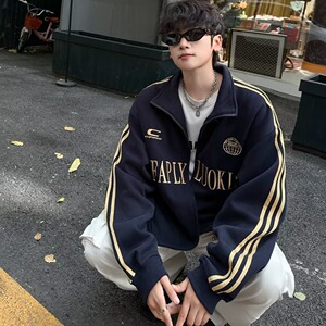 MA606-P53华棉复合全刺绣慵懒复古三条杠休闲卫衣开衫外套图片