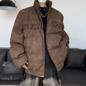 MA691-P103美式复古做旧皮面包服棉衣刺绣加厚宽松棉服皮衣外套图片