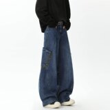 MA664-P60拼接豹纹嘻哈美式hiphop弯刀牛仔宽松长裤，女装牛仔裤，星座1611A