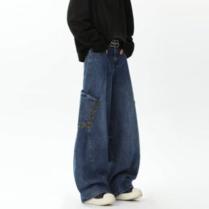 MA664-P60拼接豹纹嘻哈美式hiphop弯刀牛仔宽松长裤,女装牛仔裤,星座1611A