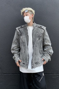 MA518-P75美式复古重工拼接短款牛仔外套潮牌cleanfit机车服夹克图片