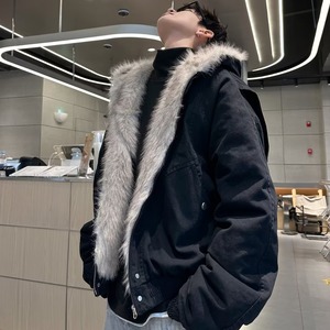 美式cleanfit毛领座山雕夹克棉服男冬季加厚短款工装外套连帽棉衣图片