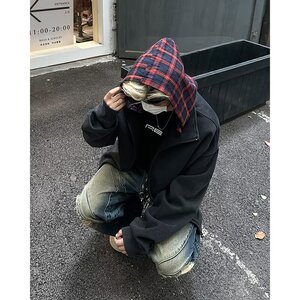MA537-P65纯棉水洗拼接连帽拉链卫衣图片