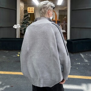 MA655-P68美式复古立领毛衣开衫外套百搭宽松双拉链针织衫图片